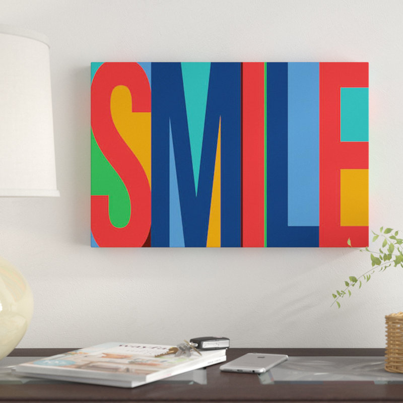 « sourire », art textuel sur toile, H 18 po x l 26 po x P 1,5 po