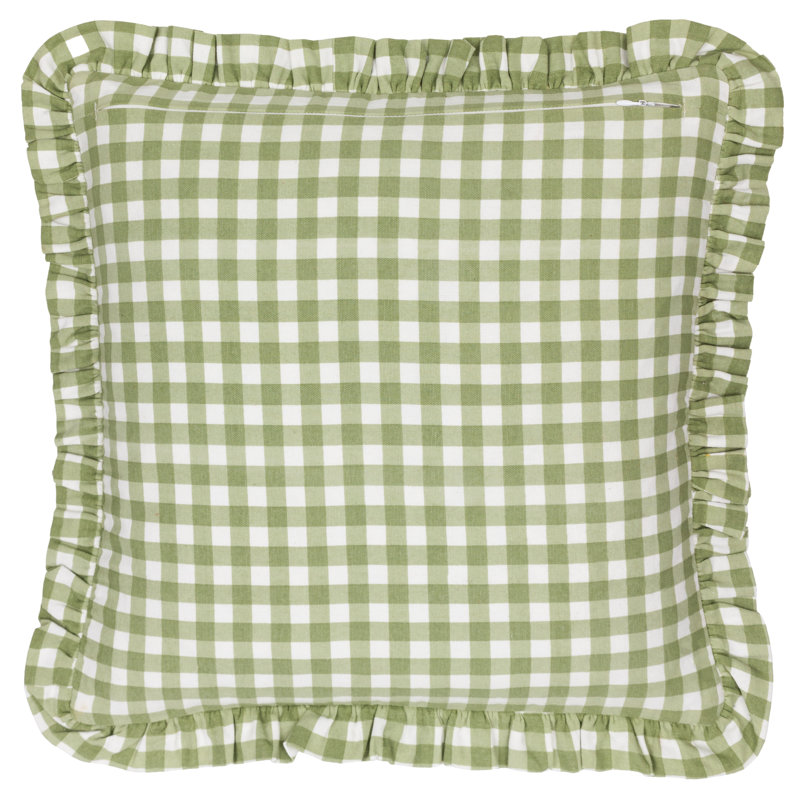 Maude Gingham Cotton Piped Cushion, Green, Pillow Cover Only - No Insert