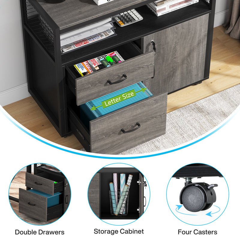 15.74"W X 29.92"H File Cabinet With Drawers, Grey