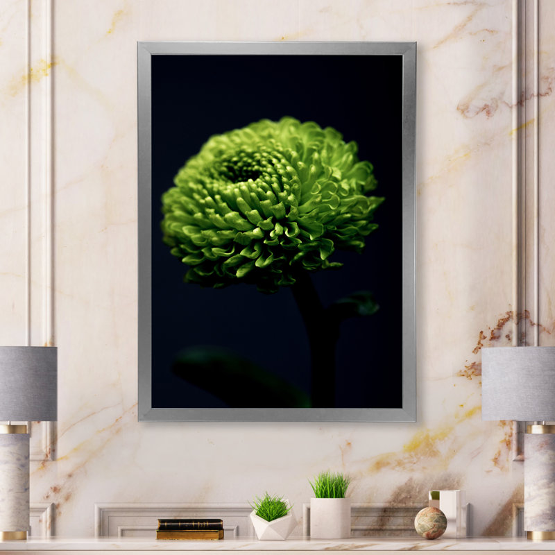 «Green Fractal Flower» - art mural moderne sur toile, Cadre flottant argent, H 44 po x l 34 po x P 1,5 po