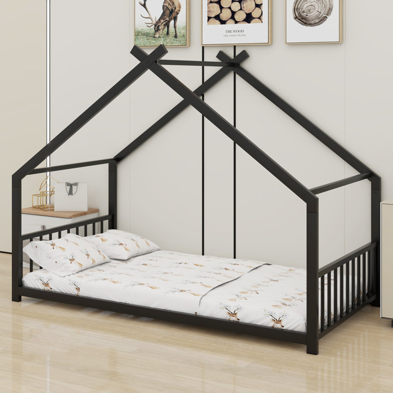 Metal House Bed, Twin, Black