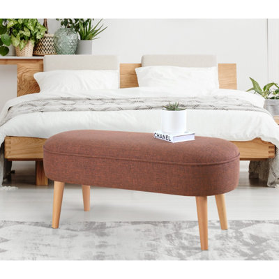 Repose-pieds bohémien, rouge Claret, 39,4 po x 18,5 po x 15,7 po | Revêtement 100% lin, éponge orthopédique 2,4 pouces | Pieds en bois robustes, parfaits pour la décoration scandinave et d'hôtel, sièges élégants et fonctionnels