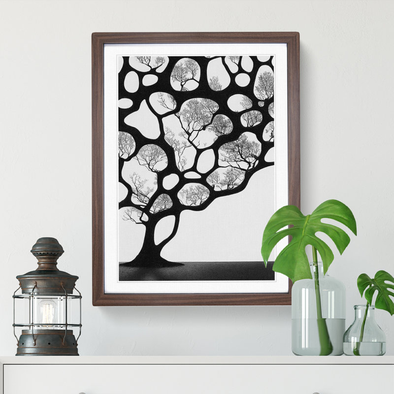 A Monochrome Tree No.5 - Framed Print, 46cm H x 34cm W x 2cm D, Walnut Framed