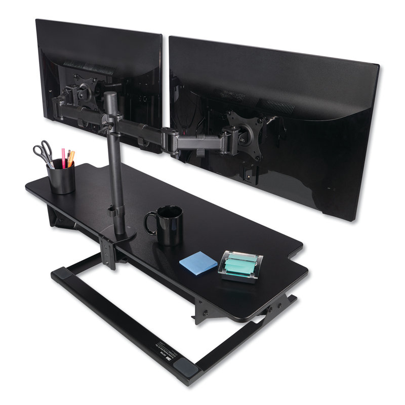 Black Adjustable Height Standing Desk Converter with Gel Wrist Rest