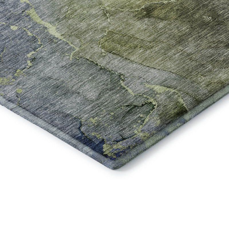 Tapis olive Prisco lavable à la machine de qualité supérieure, Rectangle 5 pi x 7 pi 6 po
