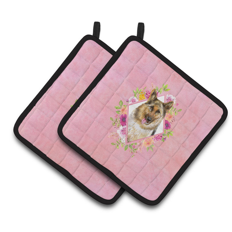 Ensemble de cuisinier poignée 2 pièces caroline trésors sheltie, Rose, Berger allemand noir