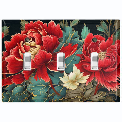 Plaque murale standard artistique à 3 branches à motif de feuilles rouges Artistic