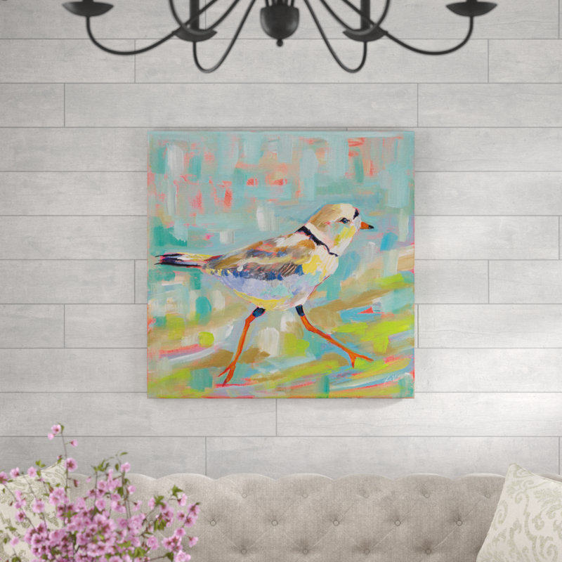 «Coastal Plover I» par Jeanette Vertentes - Peinture sur toile, H 36 po x l 36 po