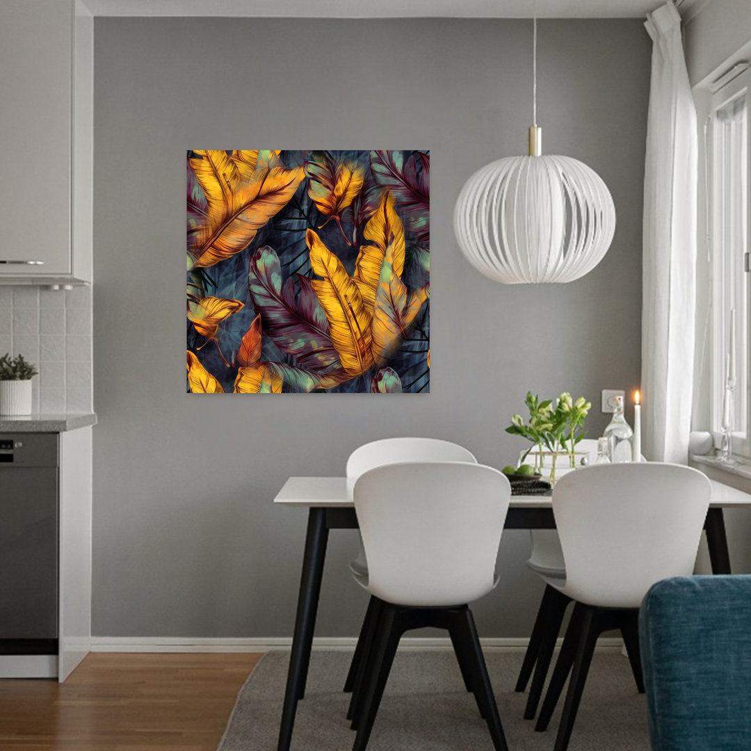 Golden Tropical Leaves Organic Vibrant Abstract Nature Plant Wall Art Print