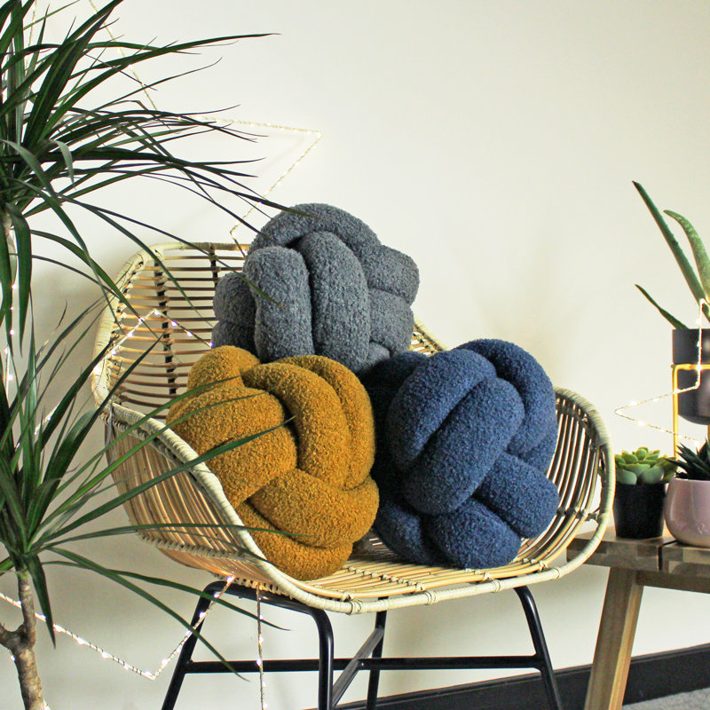 Boucle Knot Novelty Throw Cushion, Charcoal