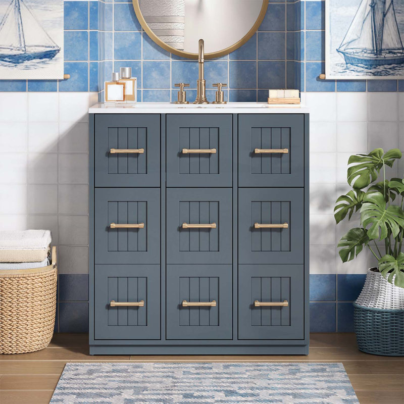 Meuble-lavabo de 30 pouces avec lavabo sous-comptoir, Bleu
