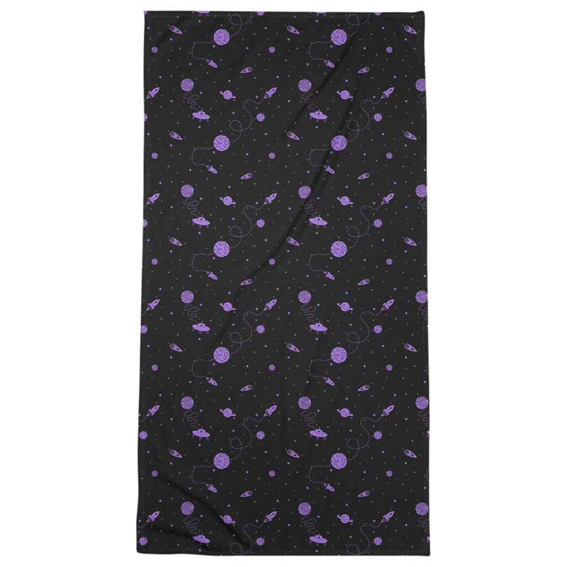 Serviette de bain à espace extérieur, Noir/mauve