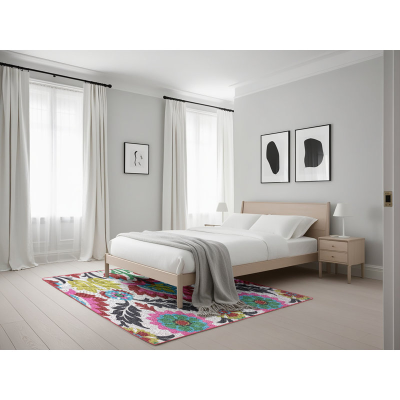 Tapis rose/bleu/vert à motifs, Rectangle 5 pi x 7 pi