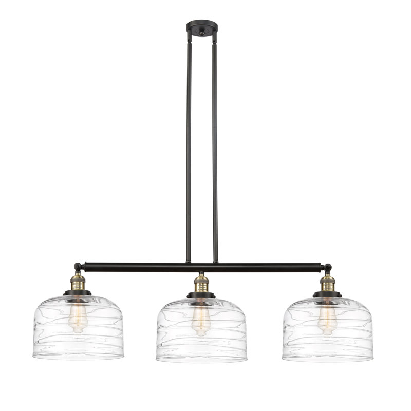 Bell - Luminaire suspendu pour îlot de cuisine 3 lumières 42 " , Blanc mat, Laiton antique noir, Ampoule non incluse