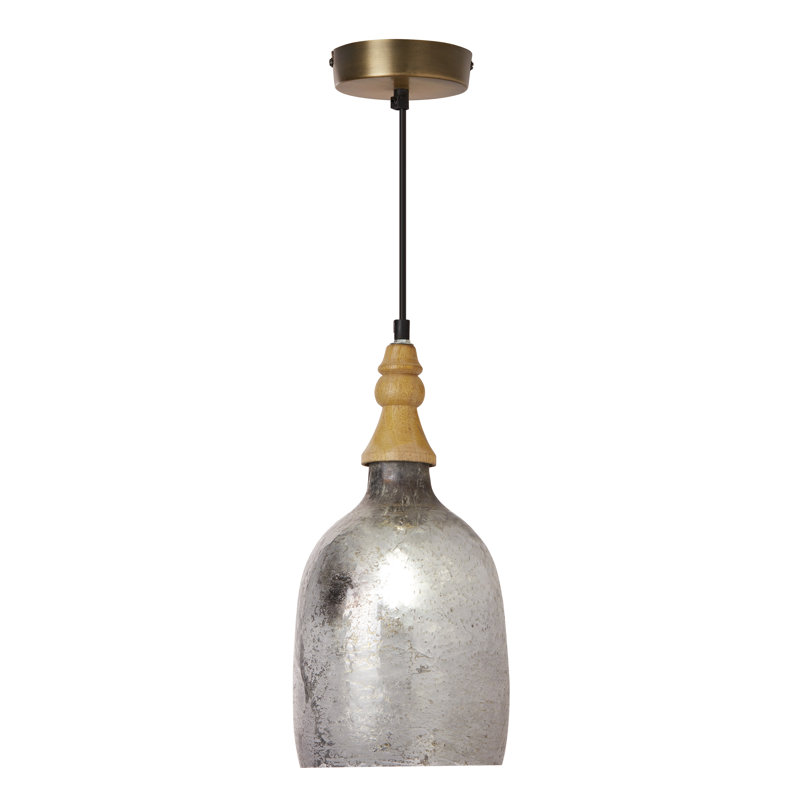 7"W Bayarmaa Textured Glass Bell-Shaped Pendant Lamp, Silver