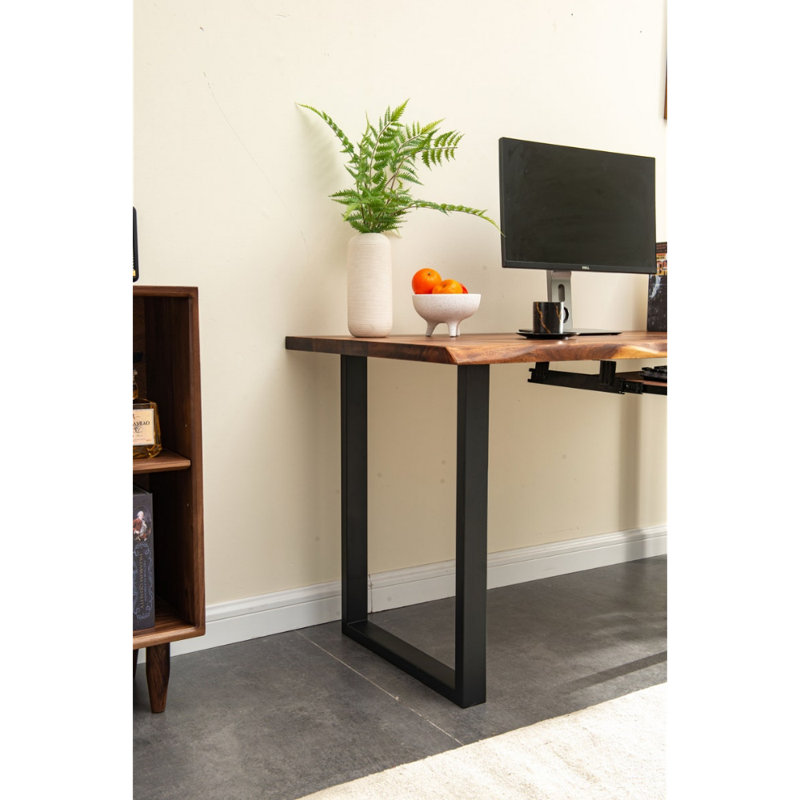 Live Edge Desk with U Shaped Legs and South American Walnut, with Keyboard Storage, 29.5" H x 34" W x 20" D