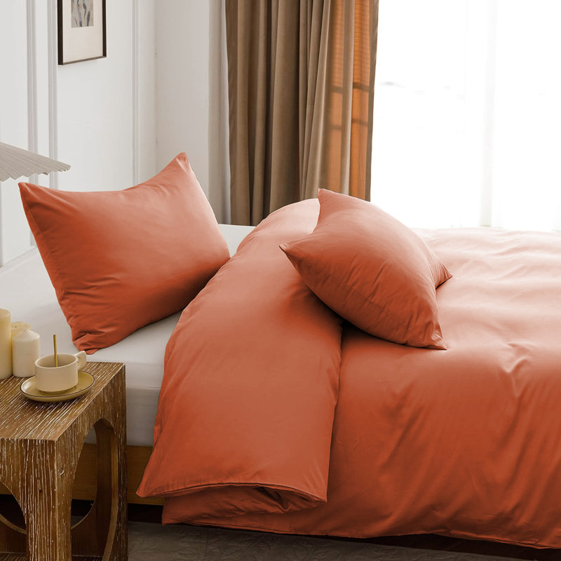 Nitzy Super Soft Reversible Plain Duvet Cover with Pillowcases, UK Single - DE 137 x 200 cm, Rust