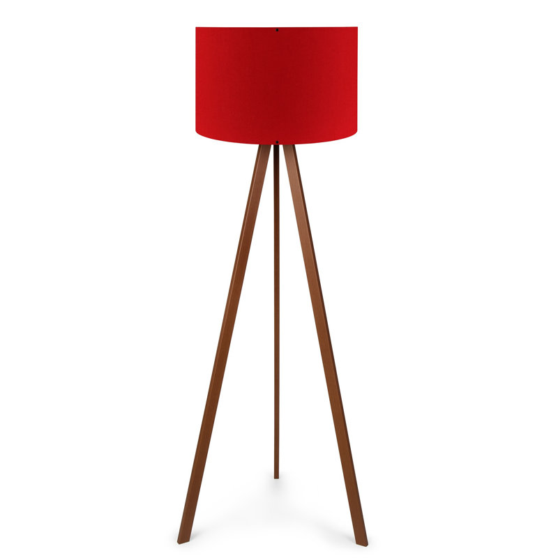 Lampe sur pied moderne avec interrupteur marche / arrêt, rouge et brun | 70% panneau de fibres à densité moyenne / 30% tissu de PVC, 15,0 x 55,1 pouces | Diamètre du capuchon: 15,0 pouces, hauteur: 7,9 pouces, hauteur du corps: 45,3 pouces | Douille E27, 40 W maximum, parfaite pour le décor du salon et de la chambre à coucher