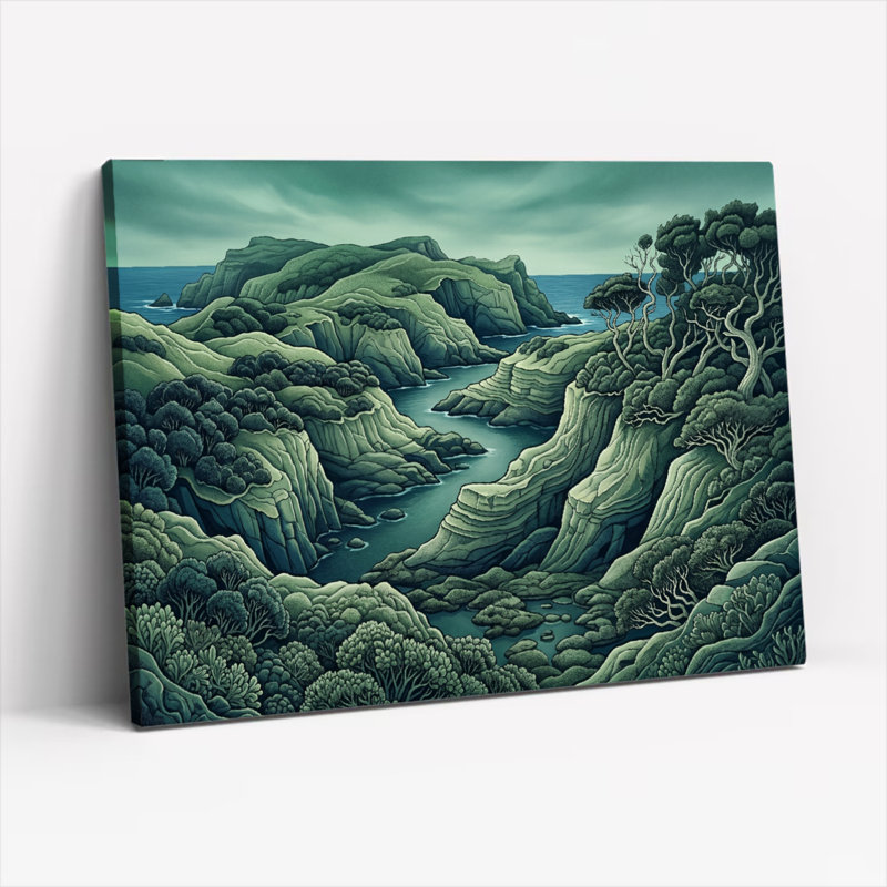 Mountain River Canvas Wall Art Oil Painting Print Set Of 1, Wrapped Canvas, 28"H x 40"W