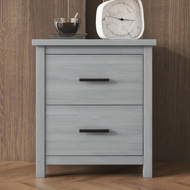 Table de chevet rétro à deux rangements avec un design généreux et une fabrication en bois compacte, Gris