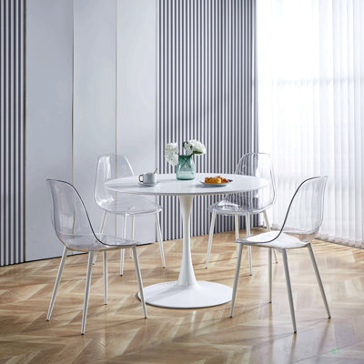 Ensemble de salle à manger 1 / 4,5 pièces, table de salle à manger à pieds en métal Mid-Century pour 4 à 6 personnes avec plateau en MDF, table de salle à manger à piédestal, table basse de loisirs