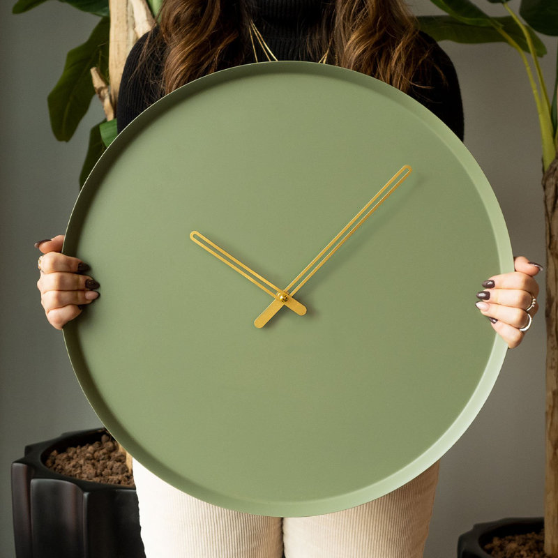Elegant Decorative Metal Wall Clock, Green, 19.3 x 19.3 inches | 100% Steel, Thickness: 0.04 inches | Silent Mechanism for Peaceful Living Spaces | Perfect for Home Décor & Office Use, Lightweight at 3.3 lbs