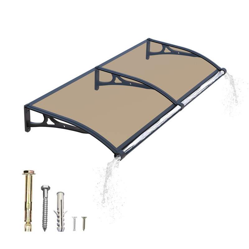 Aluminum Alloy Window Awning Solid Polycarbonate Sheet Canopy for Door Entrance Panel with Large Drainage Grooves Bracket