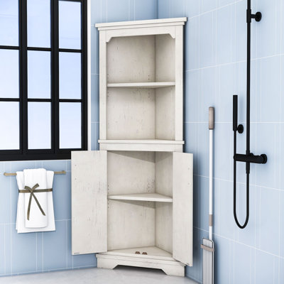 Modern Space-Saving Corner Bathroom Storage Cabinet with Open Shelf and Hidden Storage