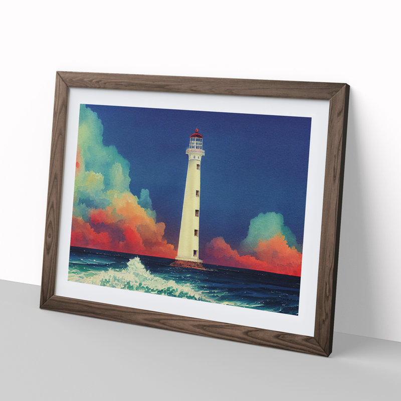 Lighthouse In Watercolour Vol.2 - Single Picture Frame Print, 46cm H x 64cm W, Brown