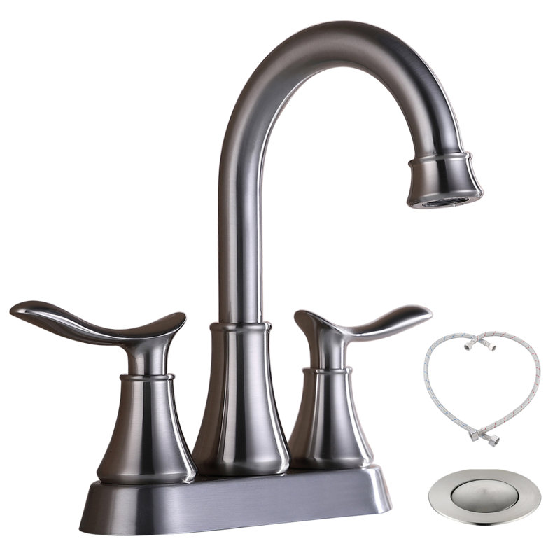 2-Handle 4-Inch Brushed Nickel Bathroom Faucet, Bathroom Vanity Sink Faucets With Pop-Up Drain And Supply Hoses