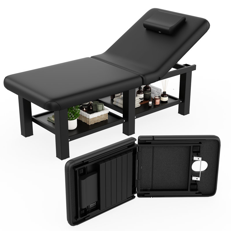 75" Professional Massage Table, Comfortable PU Leather Folding Table, Massage Bed With Adjustable Backrest And Head Pillow