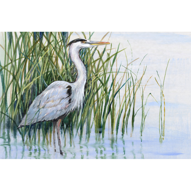 Heron in the Marsh I by Timothy O' Toole - Painting, 61cm H x 91cm W, Black Floater Framed