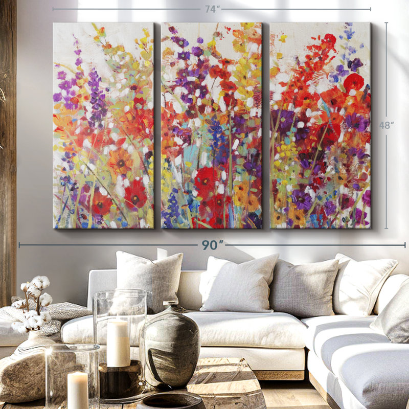 «Variété de fleurs II», 3 pièces, H 48 po x l 74 po