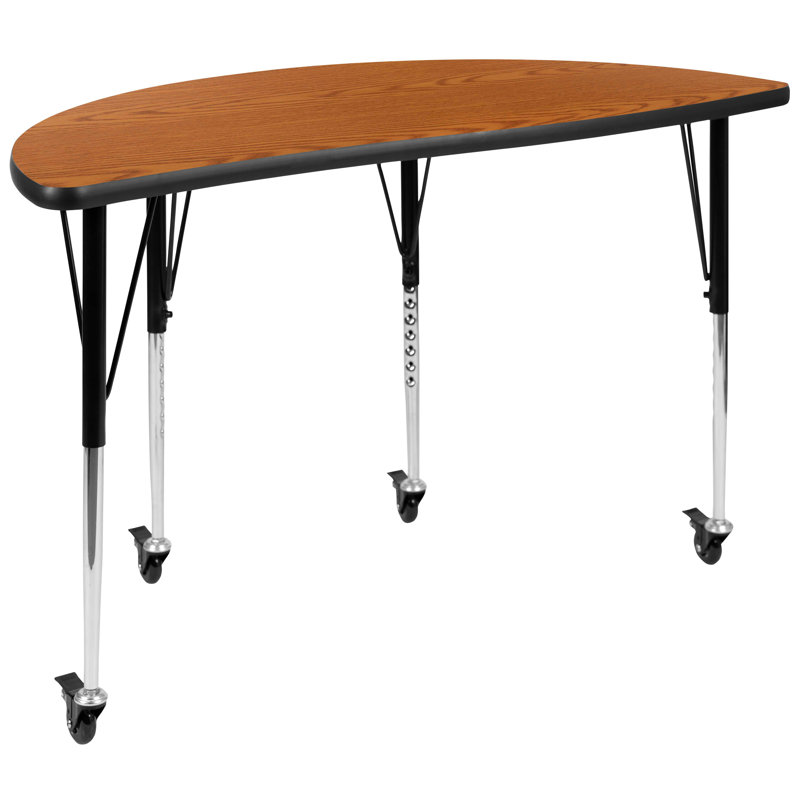 Mobile 60" Half Circle Wave Oak Activity Table with Adjustable Height