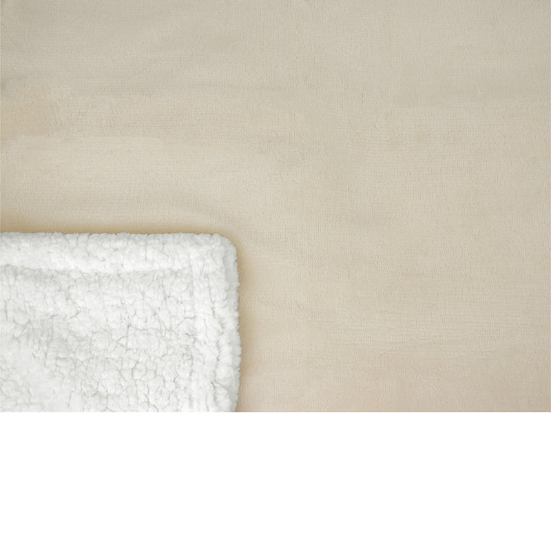 Cream Beige Reversible Sherpa Fleece Throw Blanket