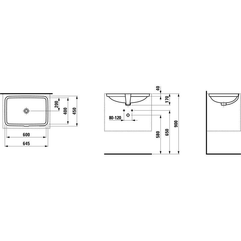 Laufen PRO S Bathroom Sink, Unglazed, 6.75" H x 15.75" W x 17.75" L