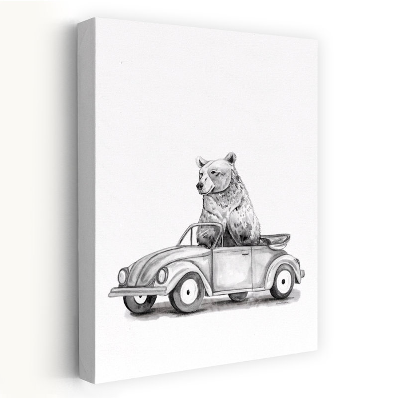 Ours dans une voiture - Ours contemporain dans une voiture de coléoptère, H 48 po x l 32 po