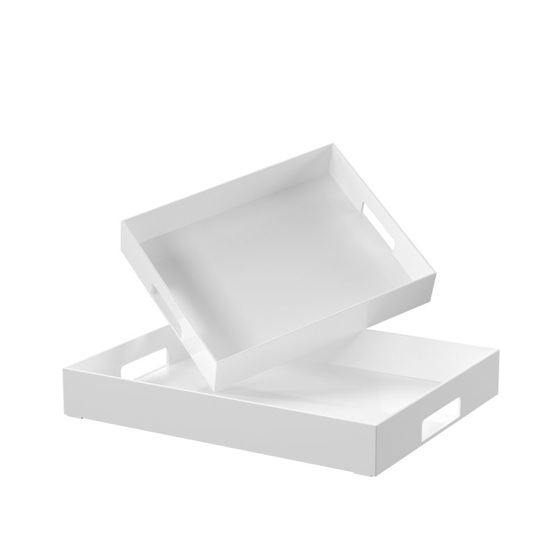White Abs Room Service Tray with Handles, 2.75" H x 17.25" W x 15.5" D