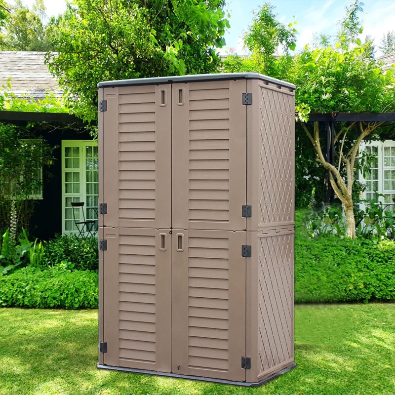50 in. W x 29 in. D x 79.53 in. H Resin Vertical Tool Shed, Brown