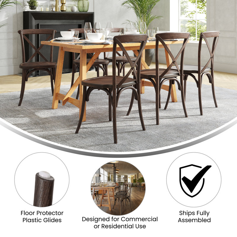 Arquit Stackable Cross-Back Wooden Bistro Chair, Mahogany, 2