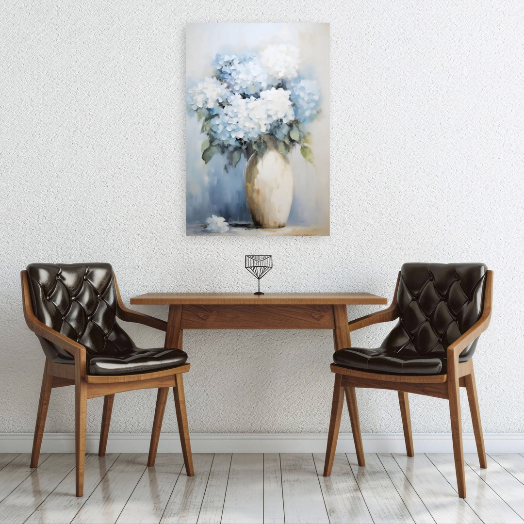 Blue And White Hydrangeas In Vase Classic Contemporary Delicate Hydrangea Wall Art Print