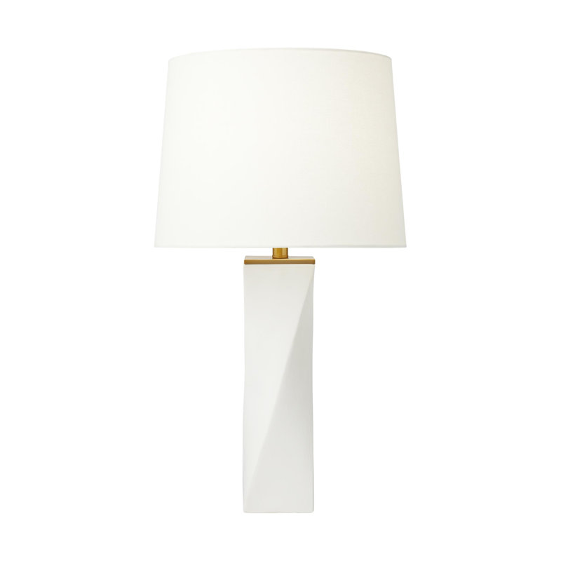 Ceramic Table Lamp, White Leather