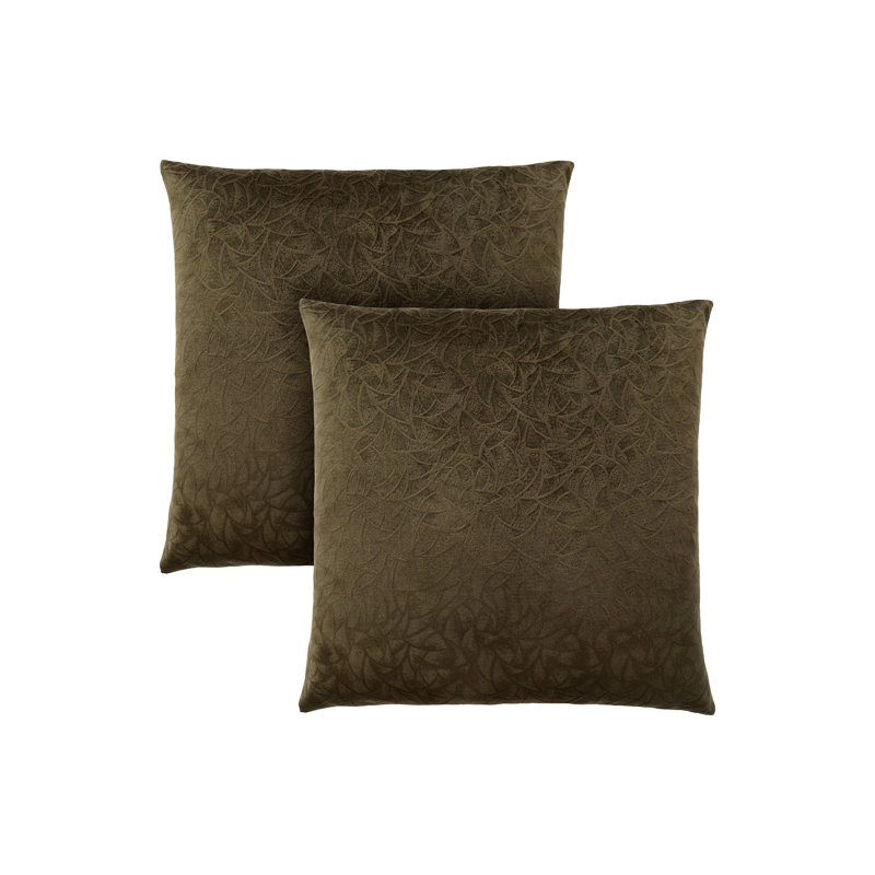 Olive Green Velvet Floral Pattern Square Throw Pillow Set of 2
