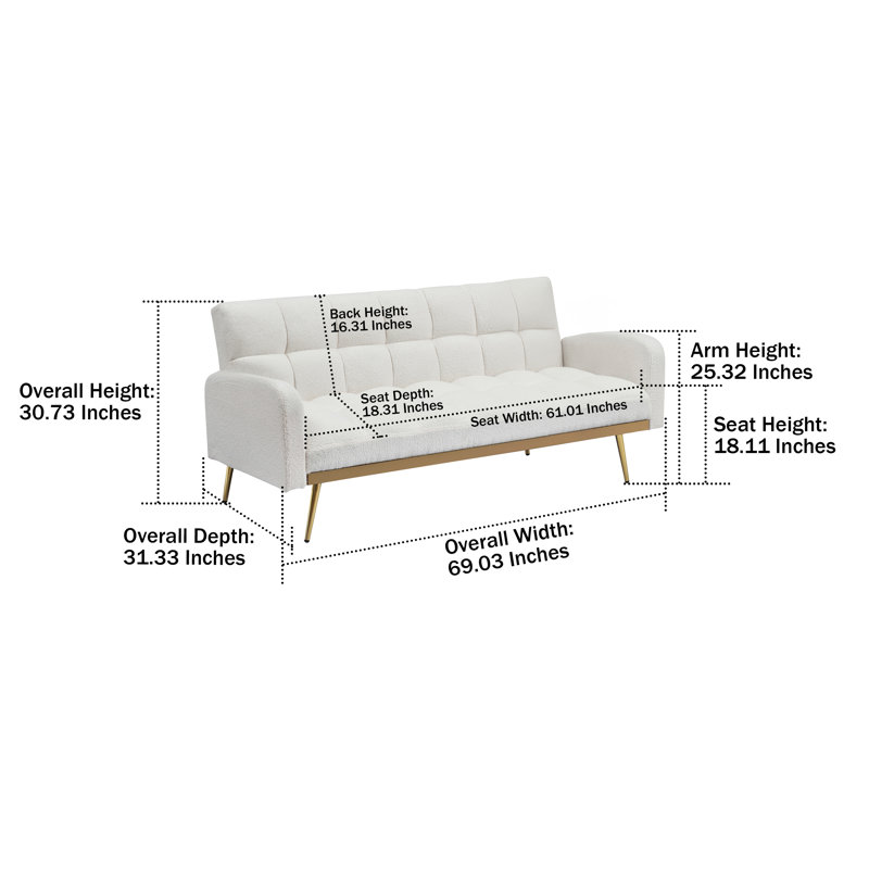 Canapé-lit futon avec 2 coussins Teddy, Beige Teddy