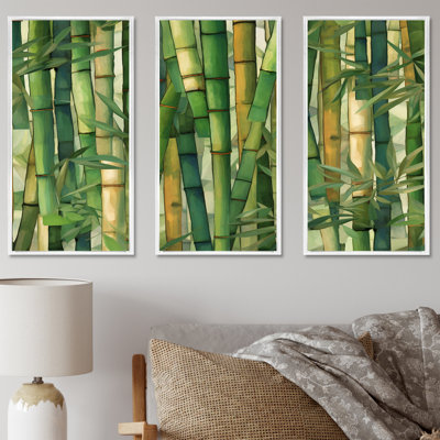 «Whispering Bamboo Geometric Patterns I», ensemble d'art mural sur toile en bambou