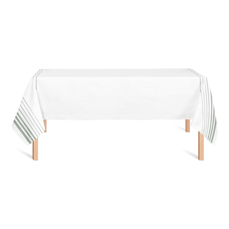 Rectangular Striped Polyester Tablecloth, Green