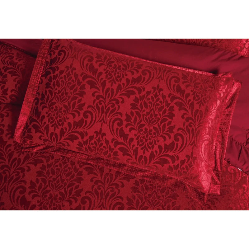 Polyester Floral Bedspread with Pillow Shams Included, Double Bedspread + 2 Standard Shams, Red