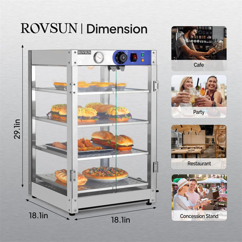 4-Tier 18" 800W 110V Hot Food Warmer Display Case Countertop