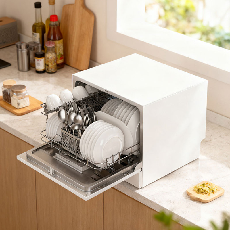 6.5L Freestanding Compact Dishwasher with LED display, White