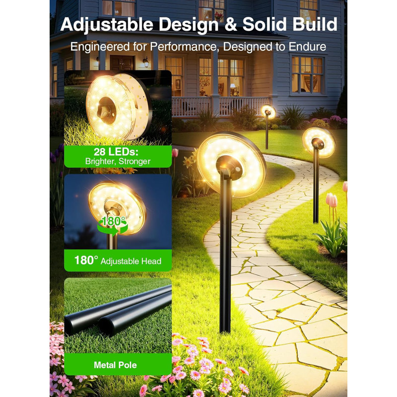 3X Larger & Taller Solar Pathway Lights Outdoor, Metal Solar Powered Garden Lights with 2 Lighting Modes, 180° Adjustable Larger Head Solar Lights Outdoor Waterproof, Bright Solar Garden Lights Outdoor for Outside Yard Walkway Driveway